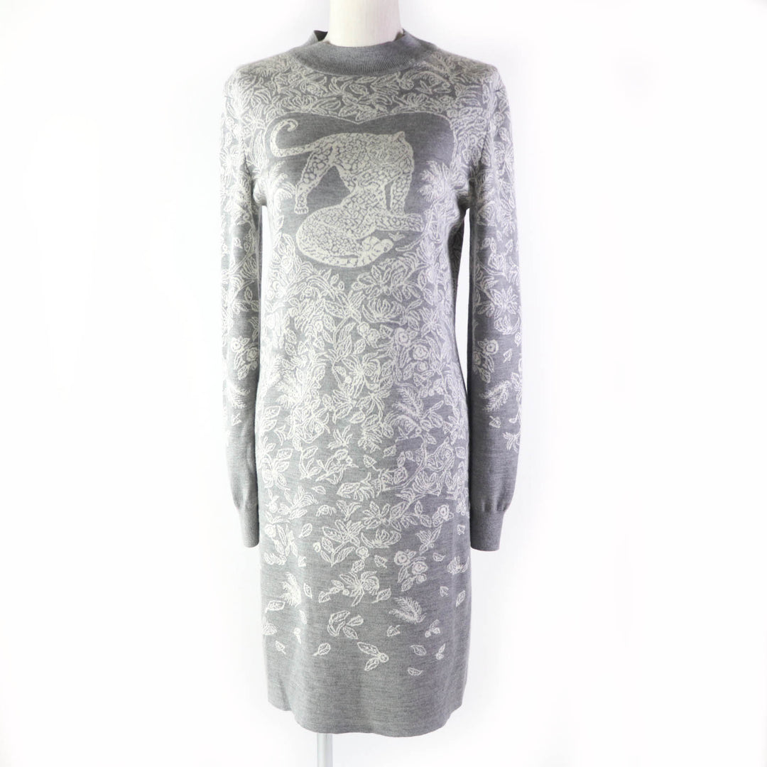 Excellent HERMES one piece Animal Design Long Sleeve Knit Gray white cashmere