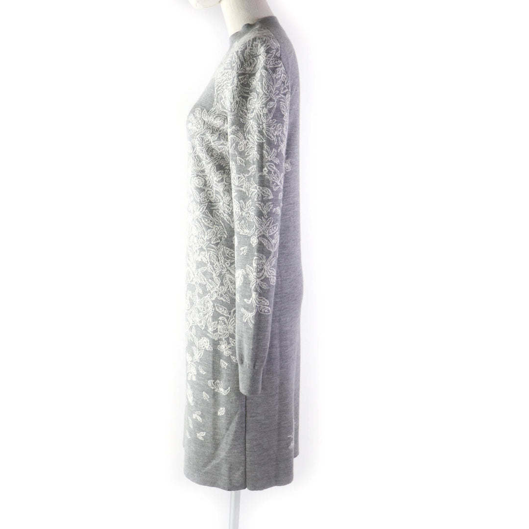 Excellent HERMES one piece Animal Design Long Sleeve Knit Gray white cashmere