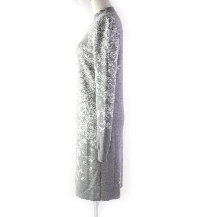 Excellent HERMES one piece Animal Design Long Sleeve Knit Gray white cashmere