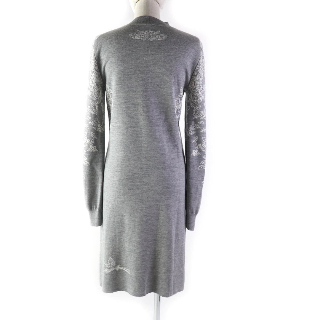 Excellent HERMES one piece Animal Design Long Sleeve Knit Gray white cashmere