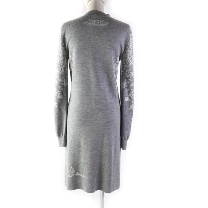Excellent HERMES one piece Animal Design Long Sleeve Knit Gray white cashmere