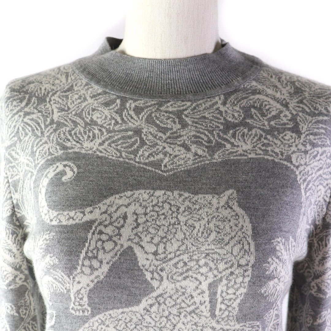 Excellent HERMES one piece Animal Design Long Sleeve Knit Gray white cashmere