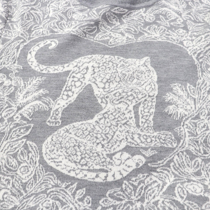 Excellent HERMES one piece Animal Design Long Sleeve Knit Gray white cashmere