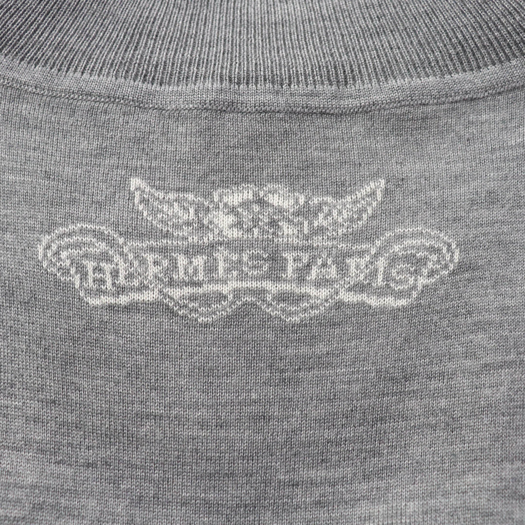 Excellent HERMES one piece Animal Design Long Sleeve Knit Gray white cashmere