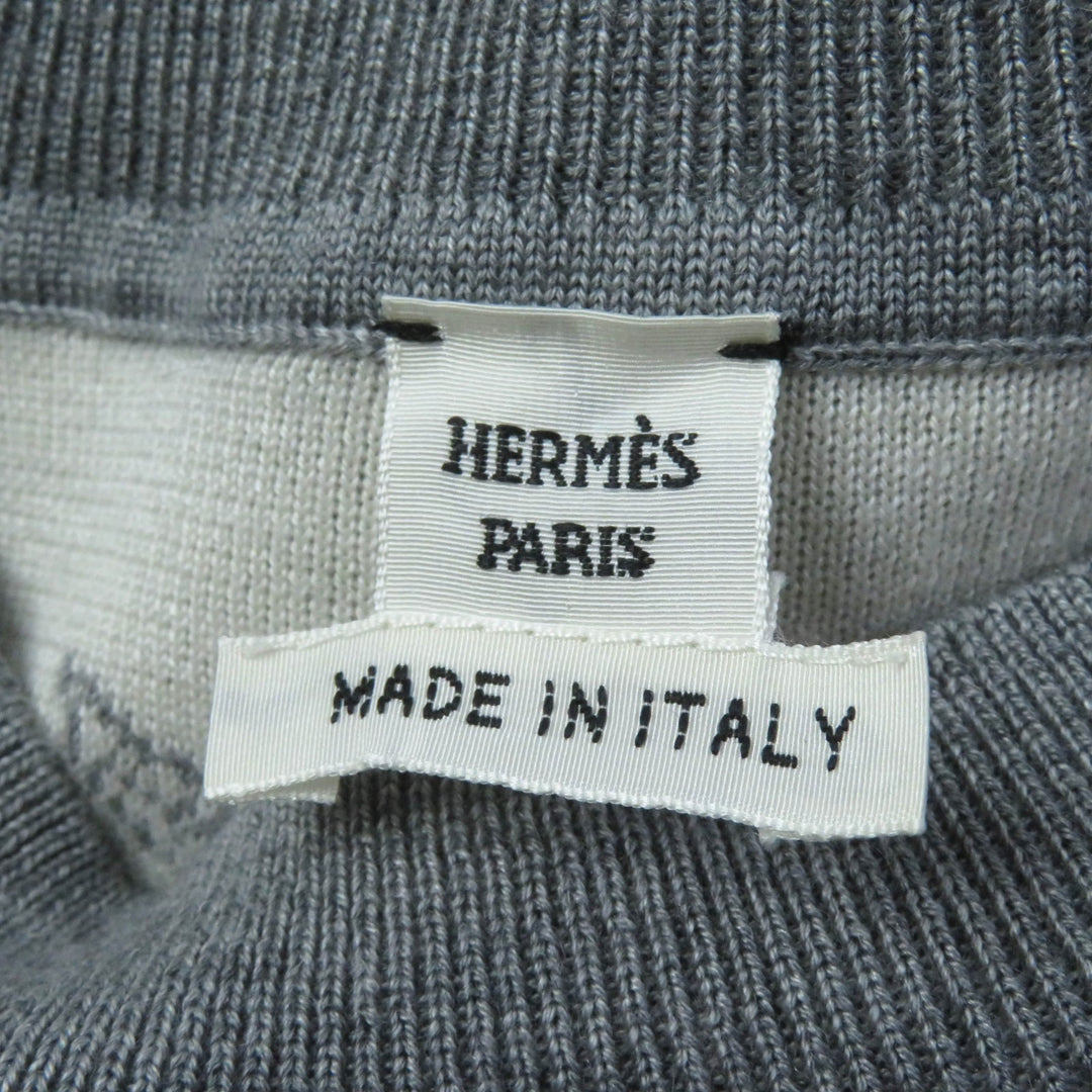 Excellent HERMES one piece Animal Design Long Sleeve Knit Gray white cashmere