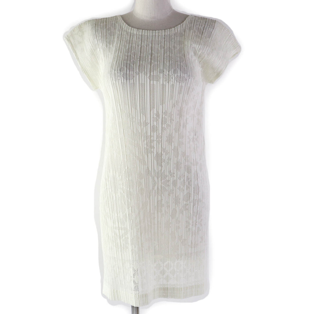 Discounted 
 Excellent PLEATS PLEASE one piece Openwork mesh tunic Ivory polyester Women 3 PP51-JT633