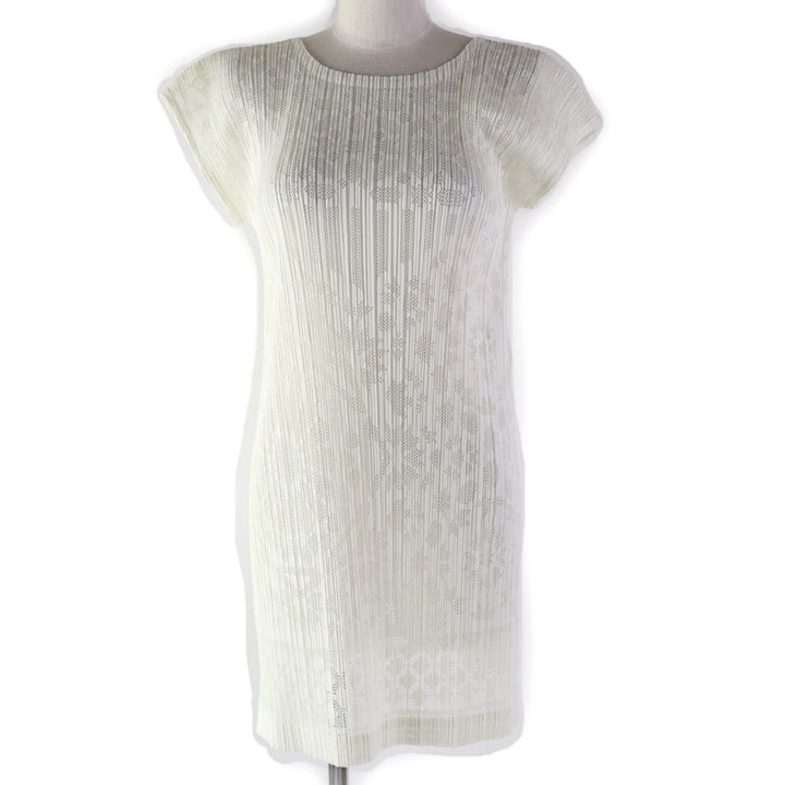 Discounted 
 Excellent PLEATS PLEASE one piece Openwork mesh tunic Ivory polyester Women 3 PP51-JT633