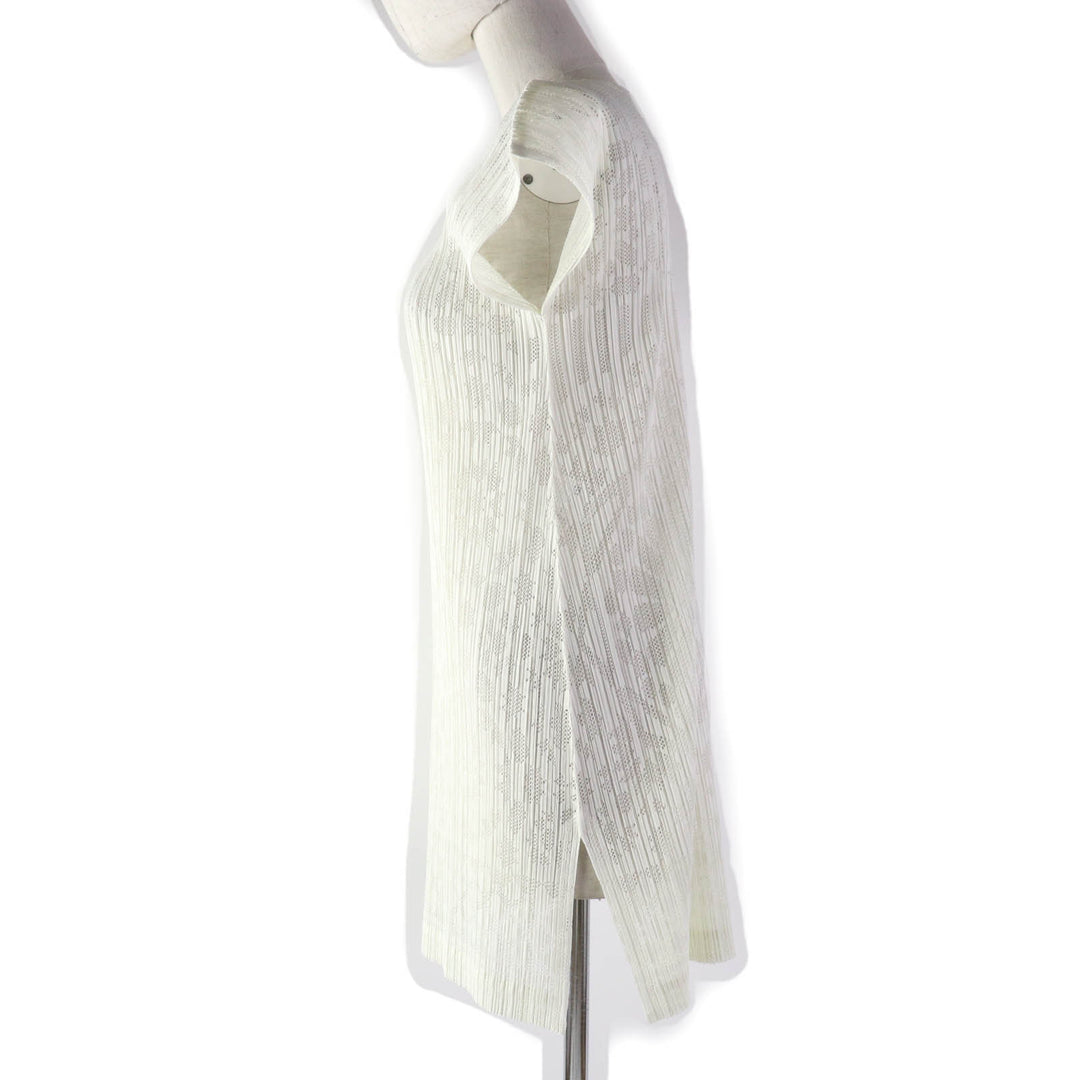 Discounted 
 Excellent PLEATS PLEASE one piece Openwork mesh tunic Ivory polyester Women 3 PP51-JT633
