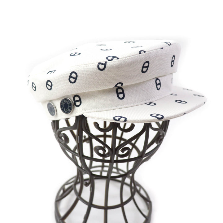 Discounted Pristine HERMES Casquette Vauban Serie Metal Chaine d'Ancre White navy cotton 56