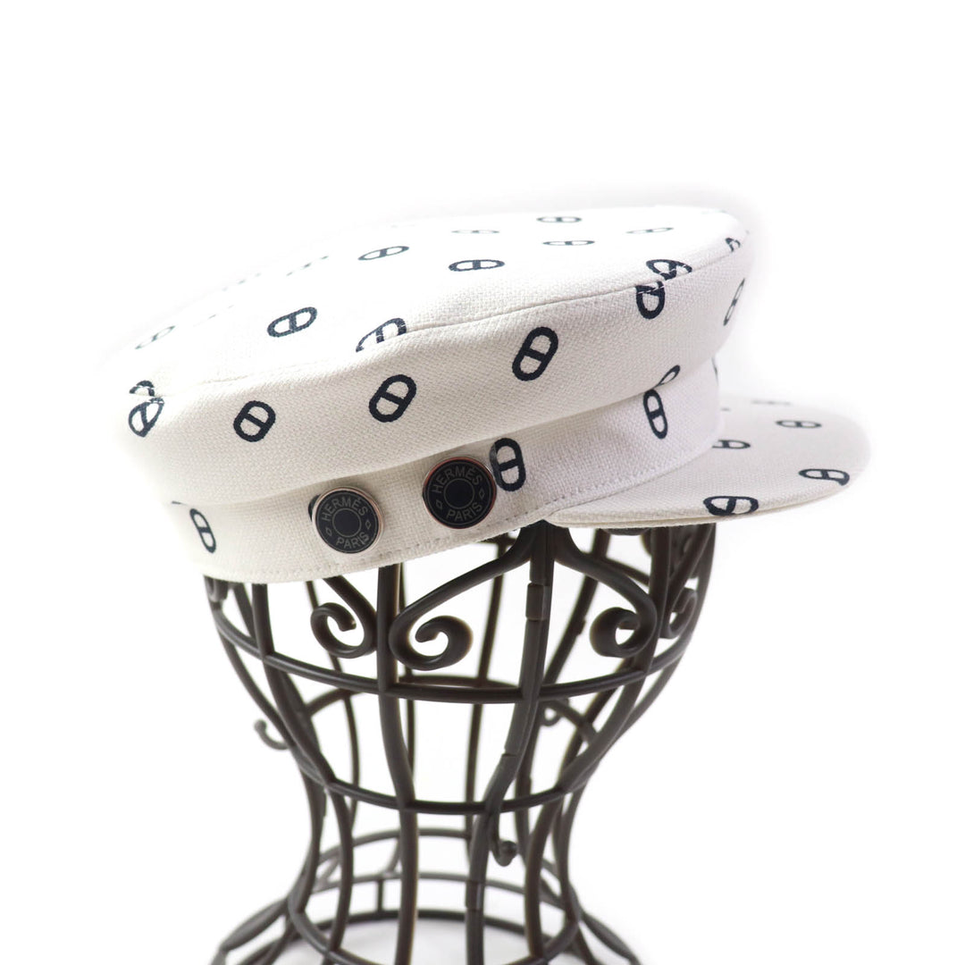 Discounted Pristine HERMES Casquette Vauban Serie Metal Chaine d'Ancre White navy cotton 56
