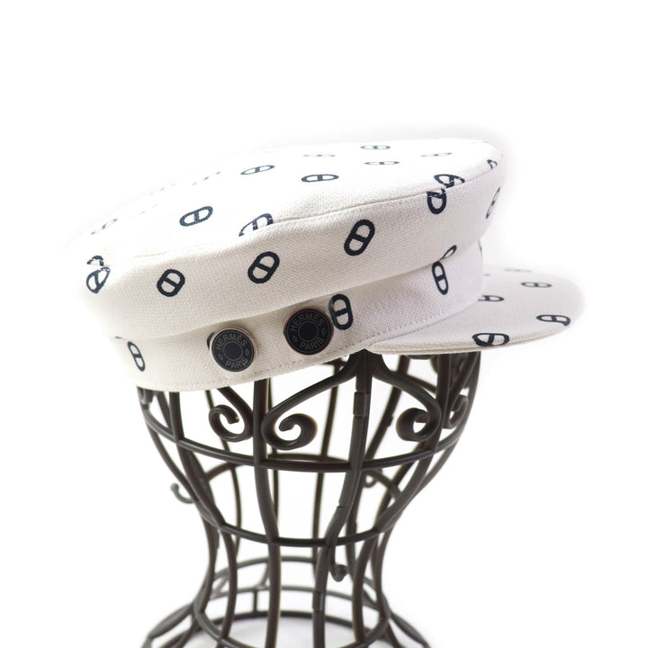 Discounted Pristine HERMES Casquette Vauban Serie Metal Chaine d'Ancre White navy cotton 56