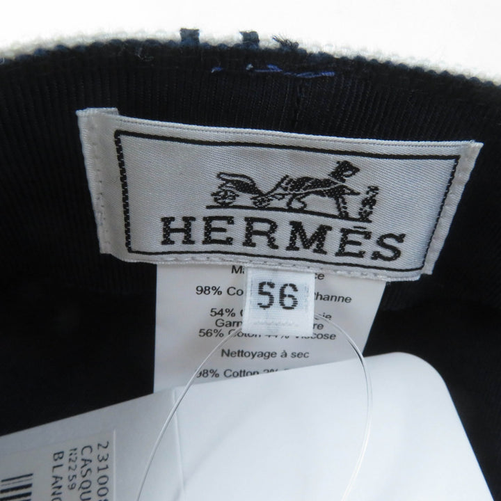 Discounted Pristine HERMES Casquette Vauban Serie Metal Chaine d'Ancre White navy cotton 56