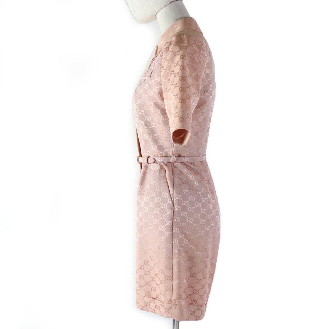 Excellent GUCCI Tsunagi GG pattern belted jumpsuit all-in-one pink cotton Women