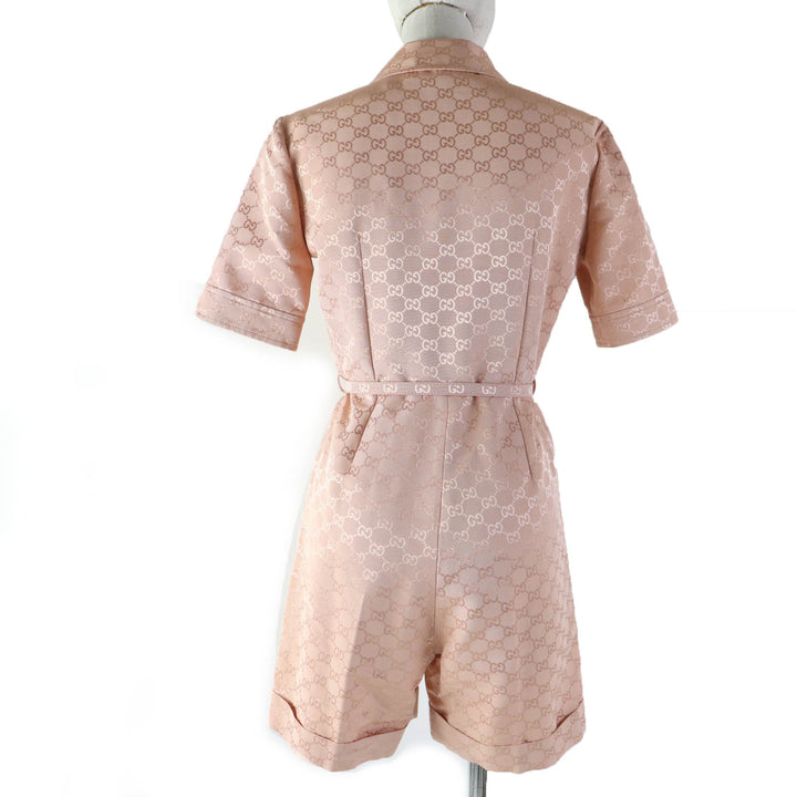 Excellent GUCCI Tsunagi GG pattern belted jumpsuit all-in-one pink cotton Women