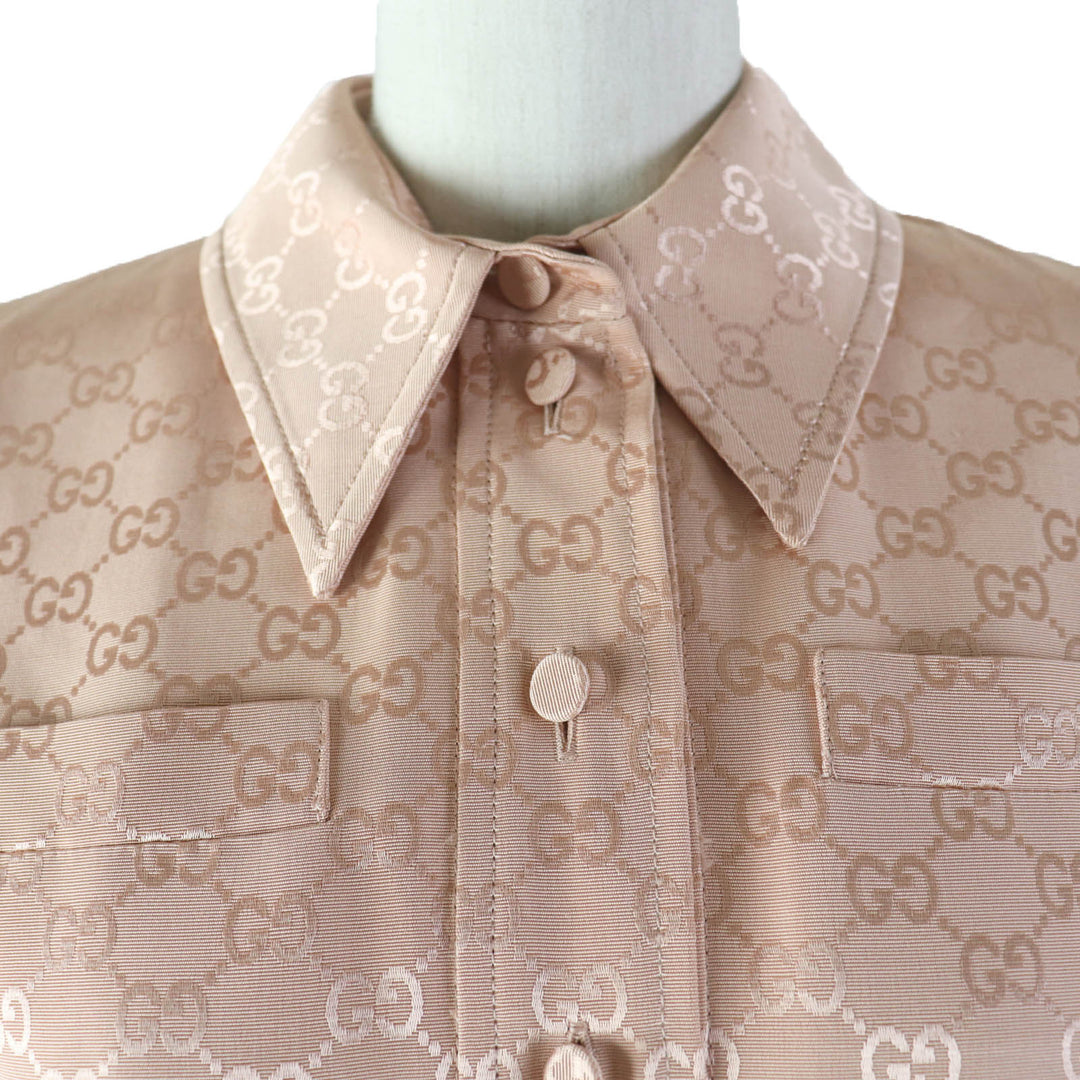 Excellent GUCCI Tsunagi GG pattern belted jumpsuit all-in-one pink cotton Women