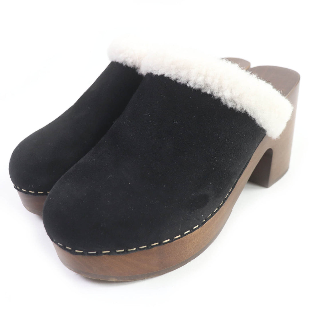 Discounted Great CHANEL Sandals COCO MarkMetal Boa Sabot Sandals black Suede leather Women
