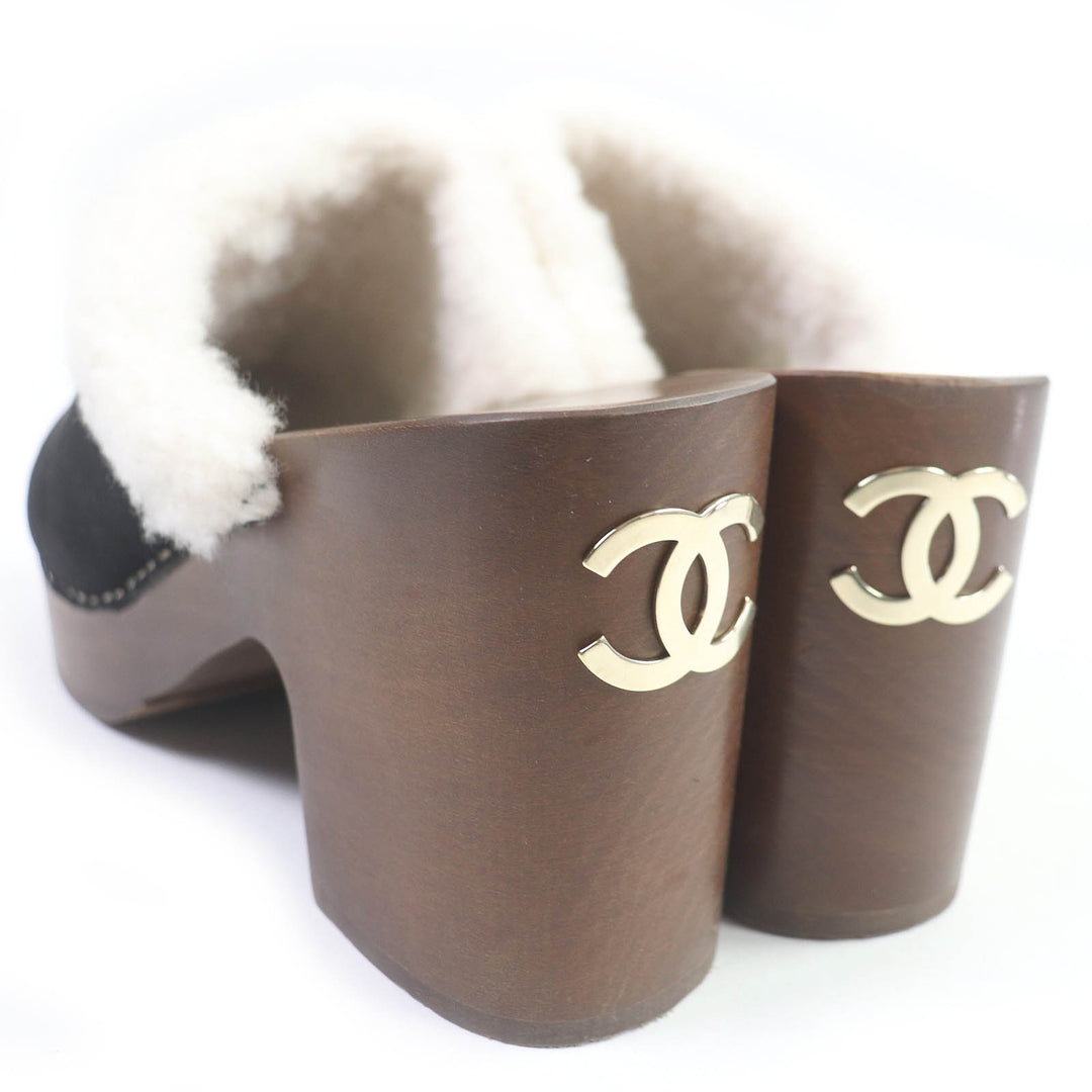 Discounted Great CHANEL Sandals COCO MarkMetal Boa Sabot Sandals black Suede leather Women