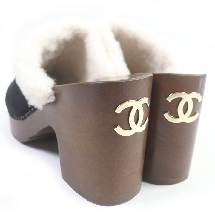 Discounted Great CHANEL Sandals COCO MarkMetal Boa Sabot Sandals black Suede leather Women