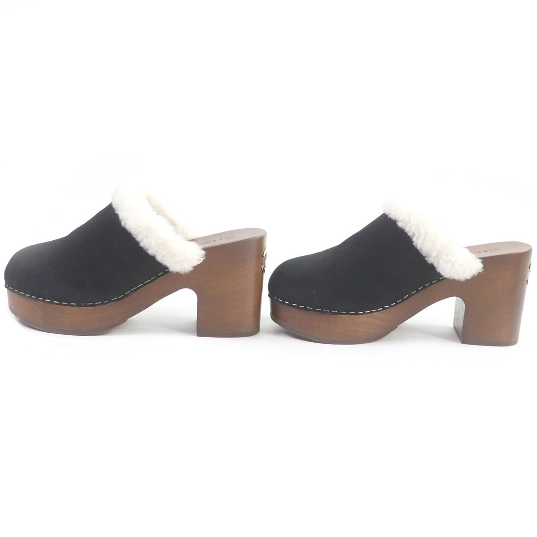 Discounted Great CHANEL Sandals COCO MarkMetal Boa Sabot Sandals black Suede leather Women