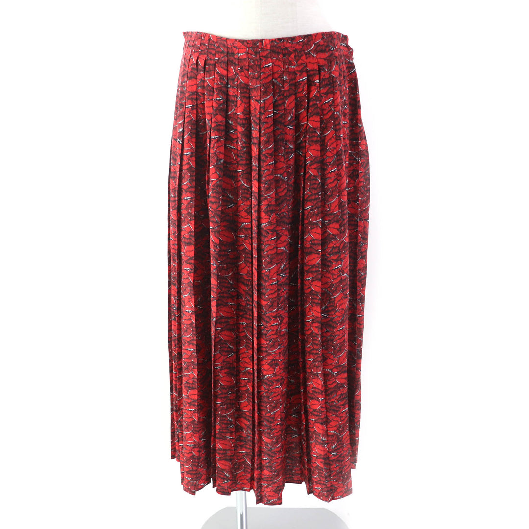 Excellent VALENTINO Long skirt Lip Print Pleated Red silk Women 42 VB3RA74062W