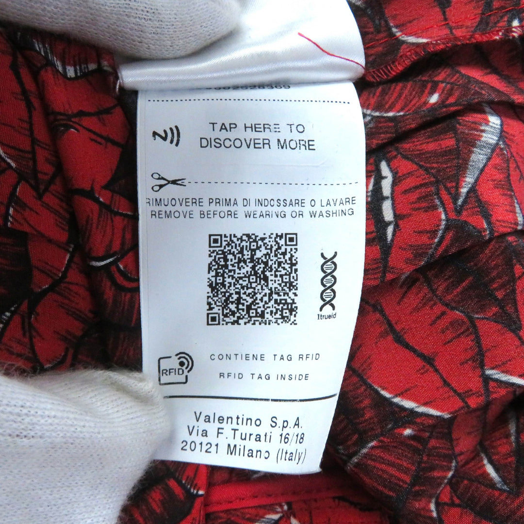 Excellent VALENTINO Long skirt Lip Print Pleated Red silk Women 42 VB3RA74062W