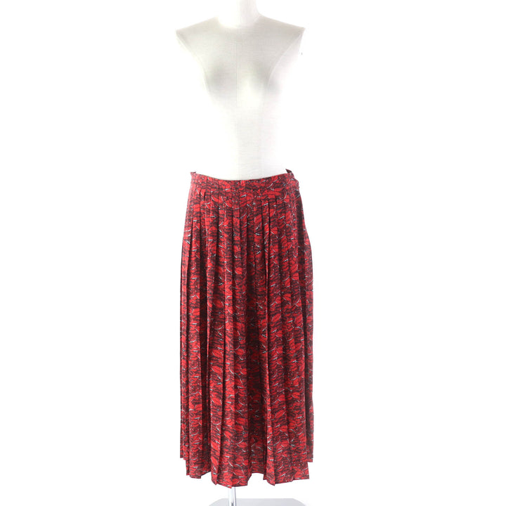 Excellent VALENTINO Long skirt Lip Print Pleated Red silk Women 42 VB3RA74062W