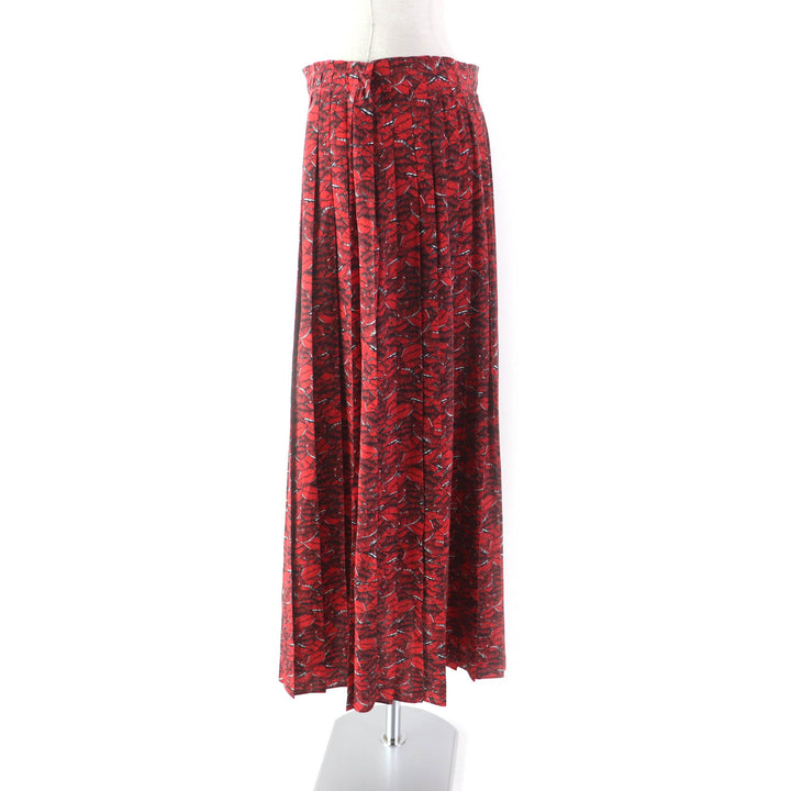 Excellent VALENTINO Long skirt Lip Print Pleated Red silk Women 42 VB3RA74062W
