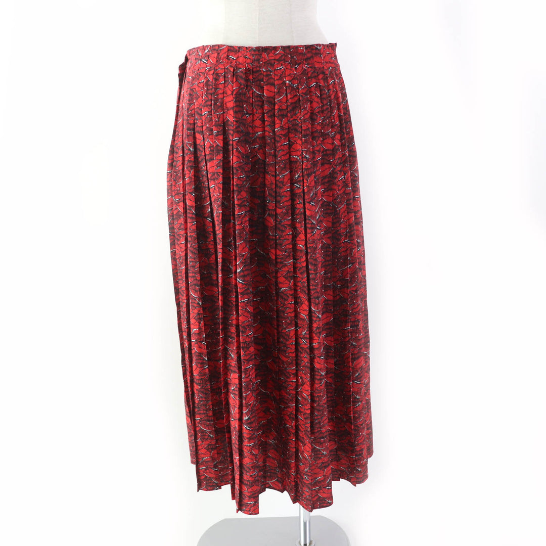 Excellent VALENTINO Long skirt Lip Print Pleated Red silk Women 42 VB3RA74062W