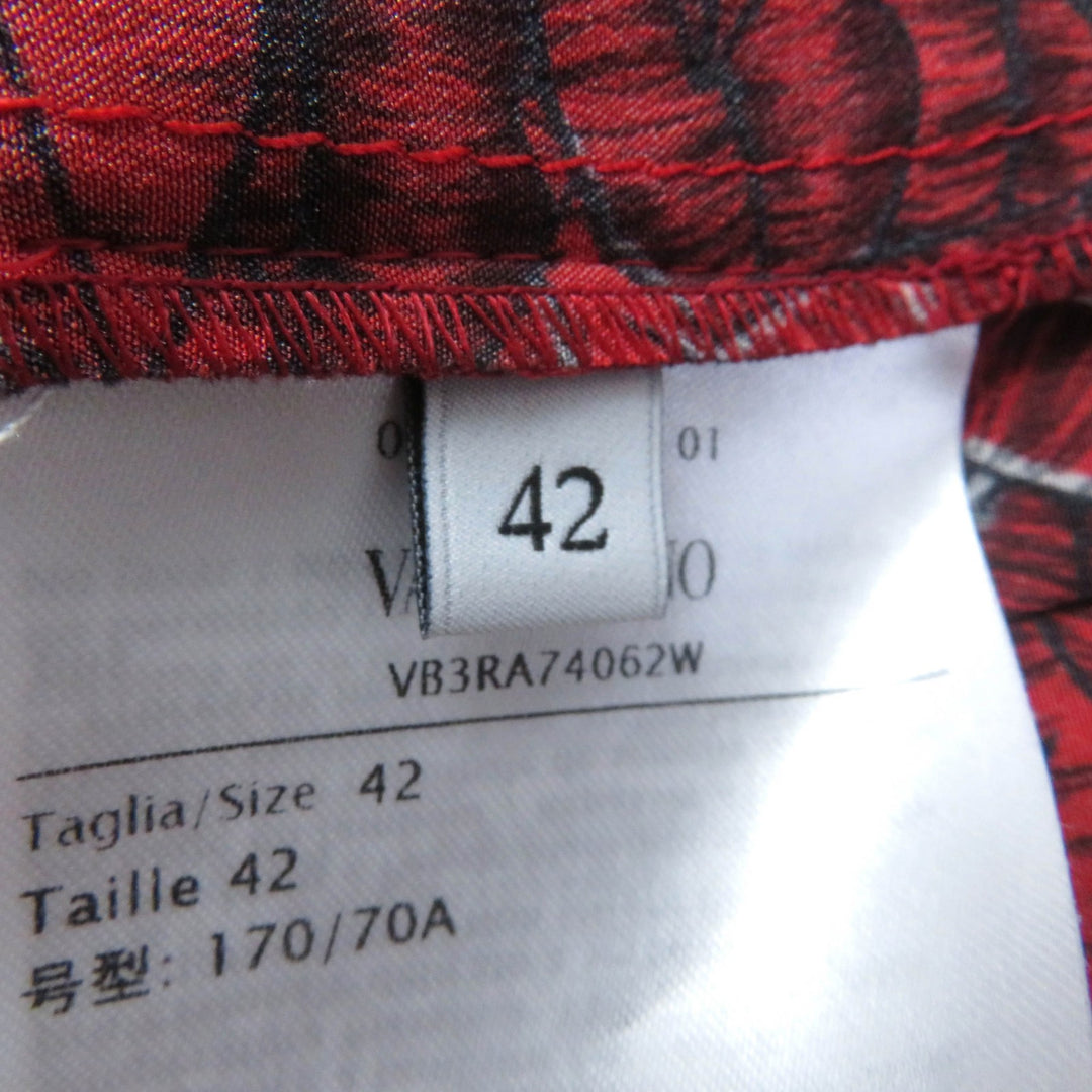 Excellent VALENTINO Long skirt Lip Print Pleated Red silk Women 42 VB3RA74062W