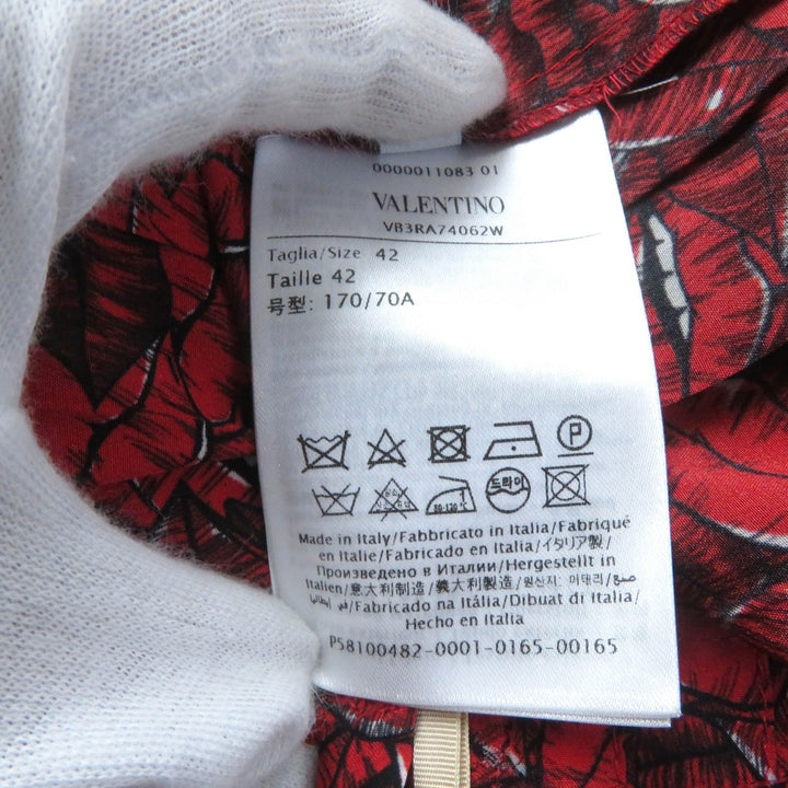 Excellent VALENTINO Long skirt Lip Print Pleated Red silk Women 42 VB3RA74062W