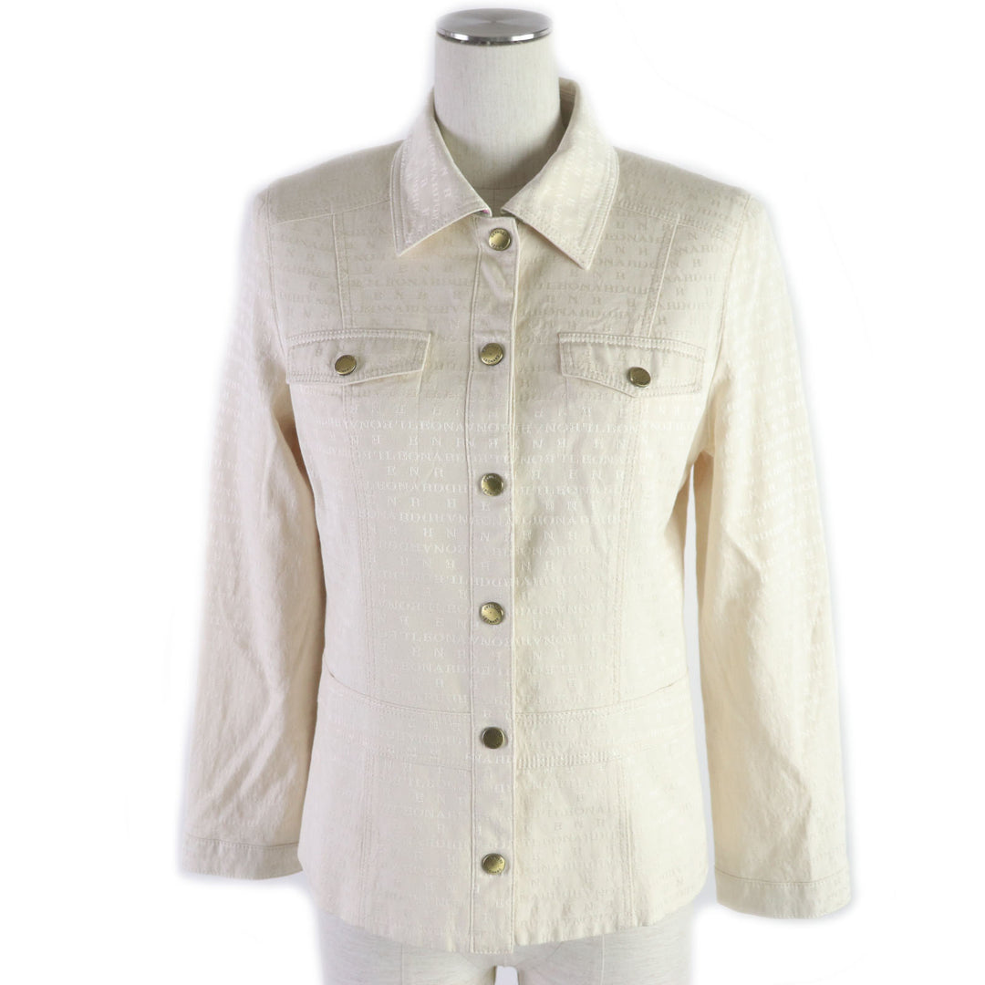 Discounted Great LEONARD Jacket Logo print and gold button blouson cream silk Women 9