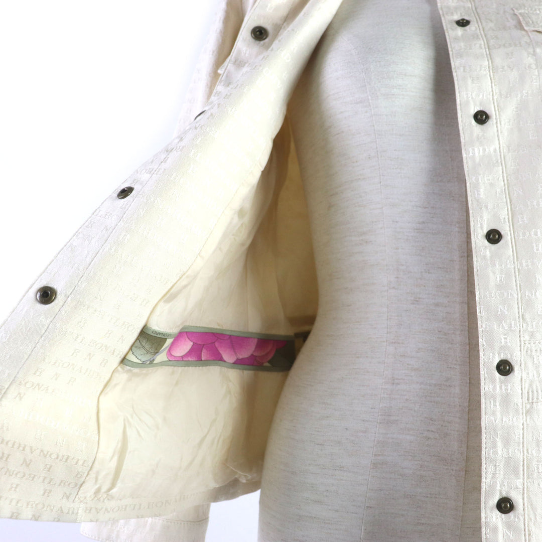 Discounted Great LEONARD Jacket Logo print and gold button blouson cream silk Women 9