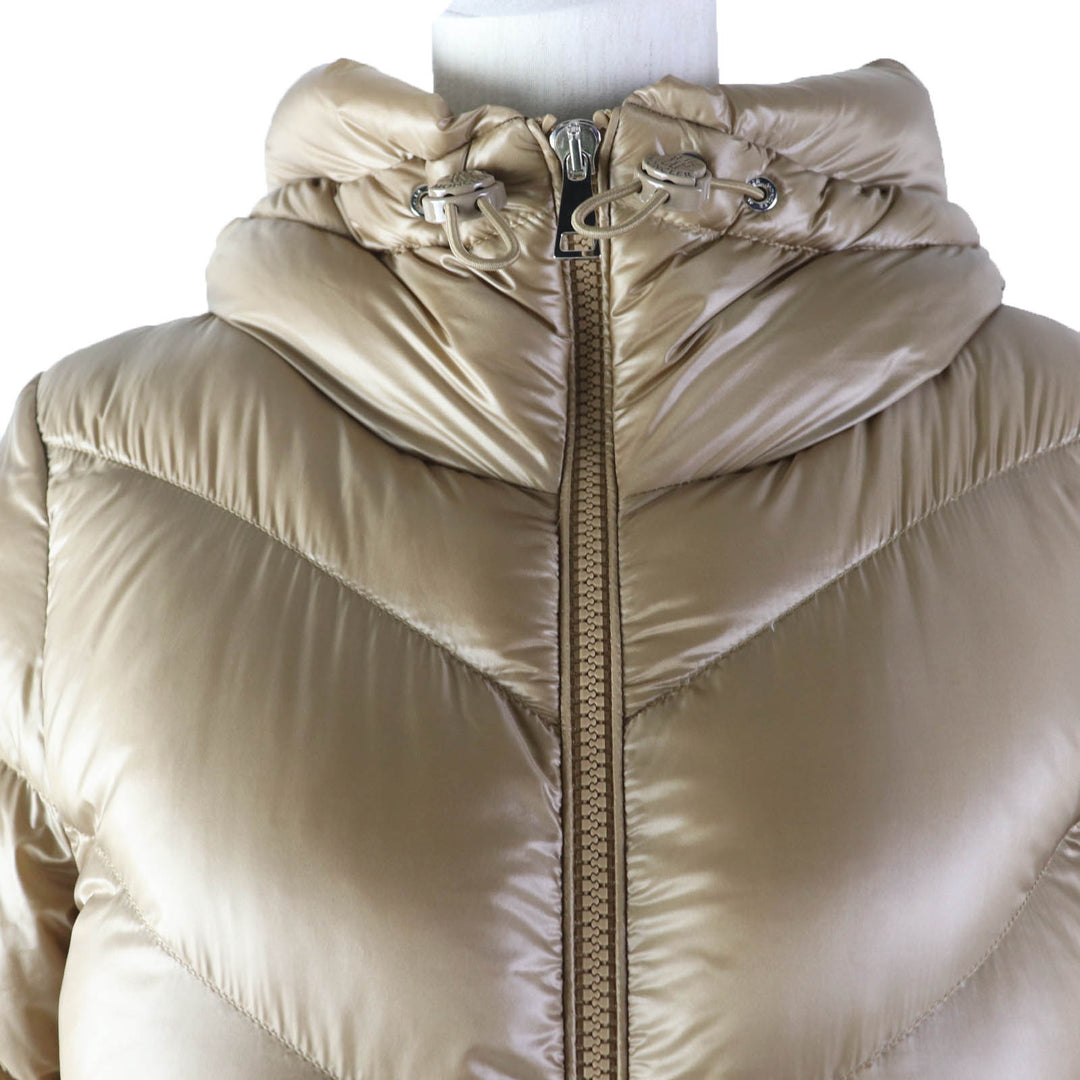 Great MONCLER down coat CAMBALES Logo patch, hooded, ZIP UP, long length light brown Nylon Women