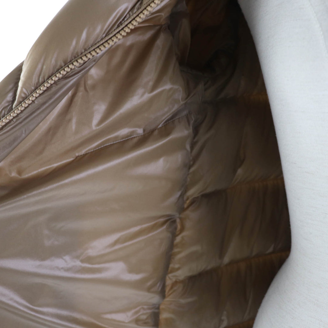 Great MONCLER down coat CAMBALES Logo patch, hooded, ZIP UP, long length light brown Nylon Women