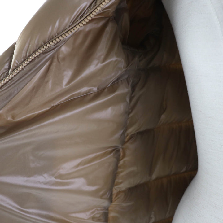 Great MONCLER down coat CAMBALES Logo patch, hooded, ZIP UP, long length light brown Nylon Women