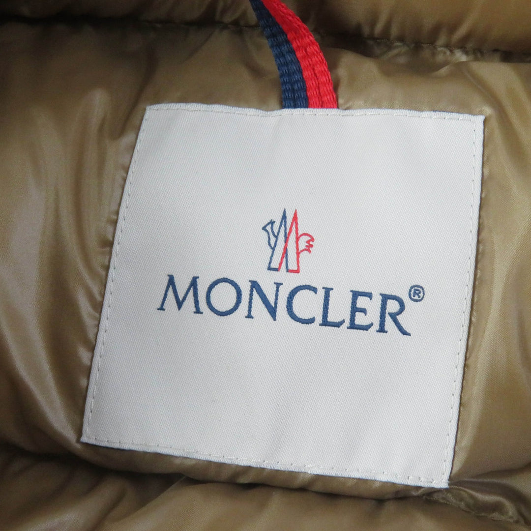 Great MONCLER down coat CAMBALES Logo patch, hooded, ZIP UP, long length light brown Nylon Women