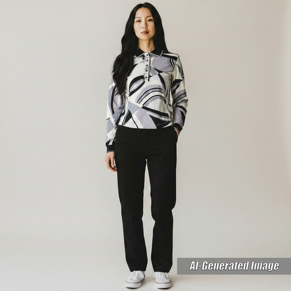 LEONARD Long sleeve polo shirt Logo button and all-over print multicolor 38