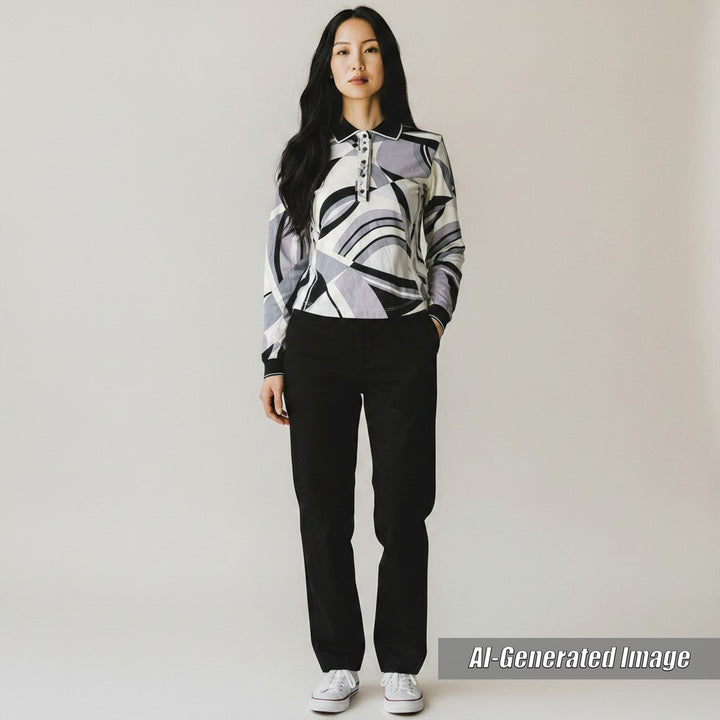 LEONARD Long sleeve polo shirt Logo button and all-over print multicolor 38