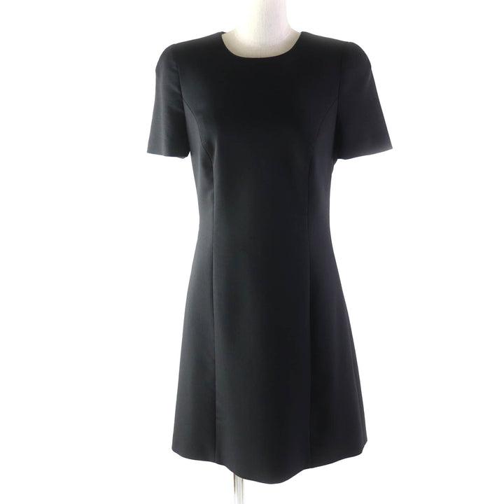 Great VERSACE one piece Medusa top, back zip, knee length, short sleeves black wool Women 40