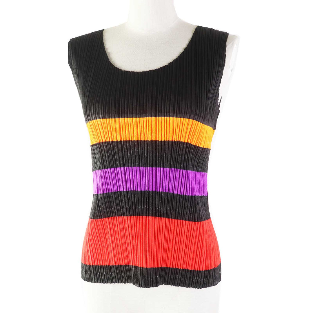 Discounted 
 Excellent PLEATS PLEASE T-shirt Border Pattern black polyester Women 3 PP53-JK611
