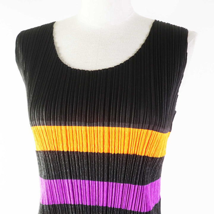 Discounted 
 Excellent PLEATS PLEASE T-shirt Border Pattern black polyester Women 3 PP53-JK611