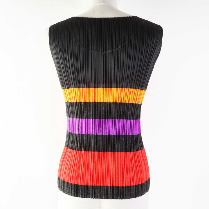 Discounted 
 Excellent PLEATS PLEASE T-shirt Border Pattern black polyester Women 3 PP53-JK611