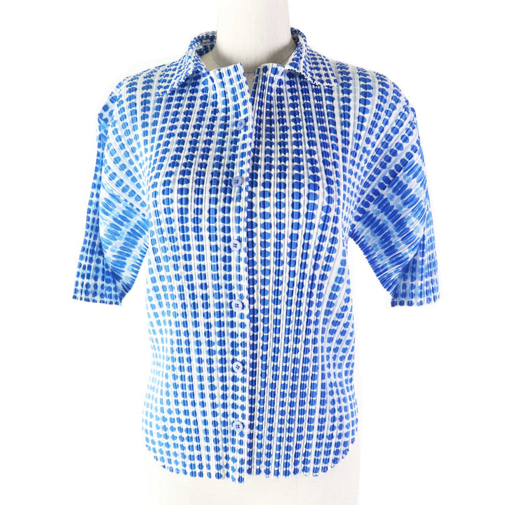 Excellent PLEATS PLEASE Short sleeve shirt Dot Pattern white polyester Women 3 PP12-JJ512