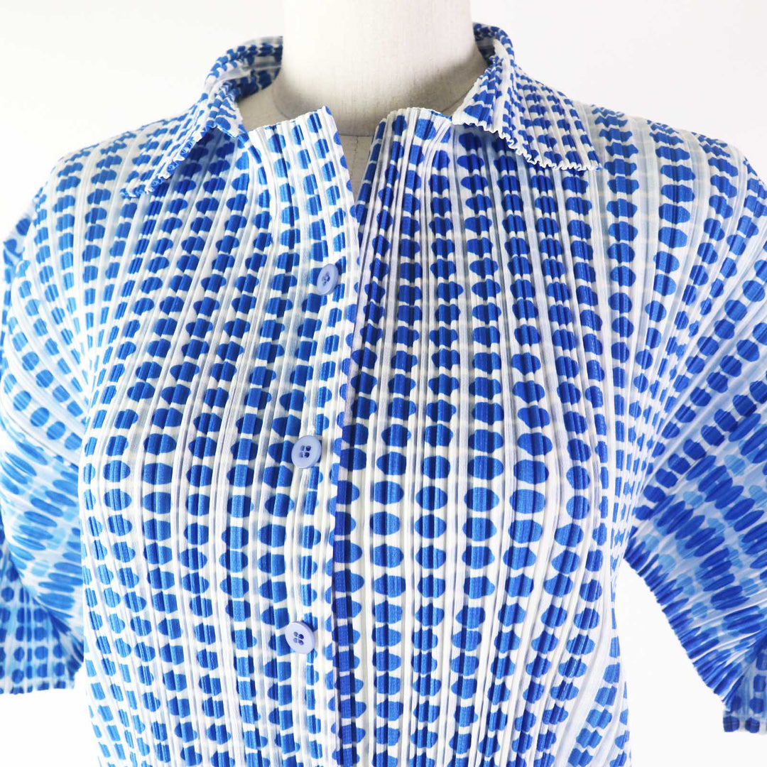 Excellent PLEATS PLEASE Short sleeve shirt Dot Pattern white polyester Women 3 PP12-JJ512