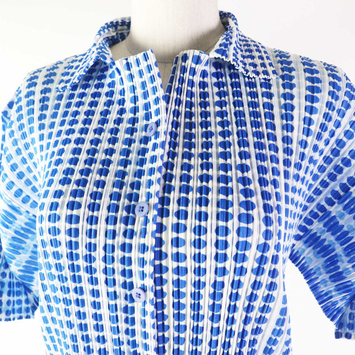 Excellent PLEATS PLEASE Short sleeve shirt Dot Pattern white polyester Women 3 PP12-JJ512