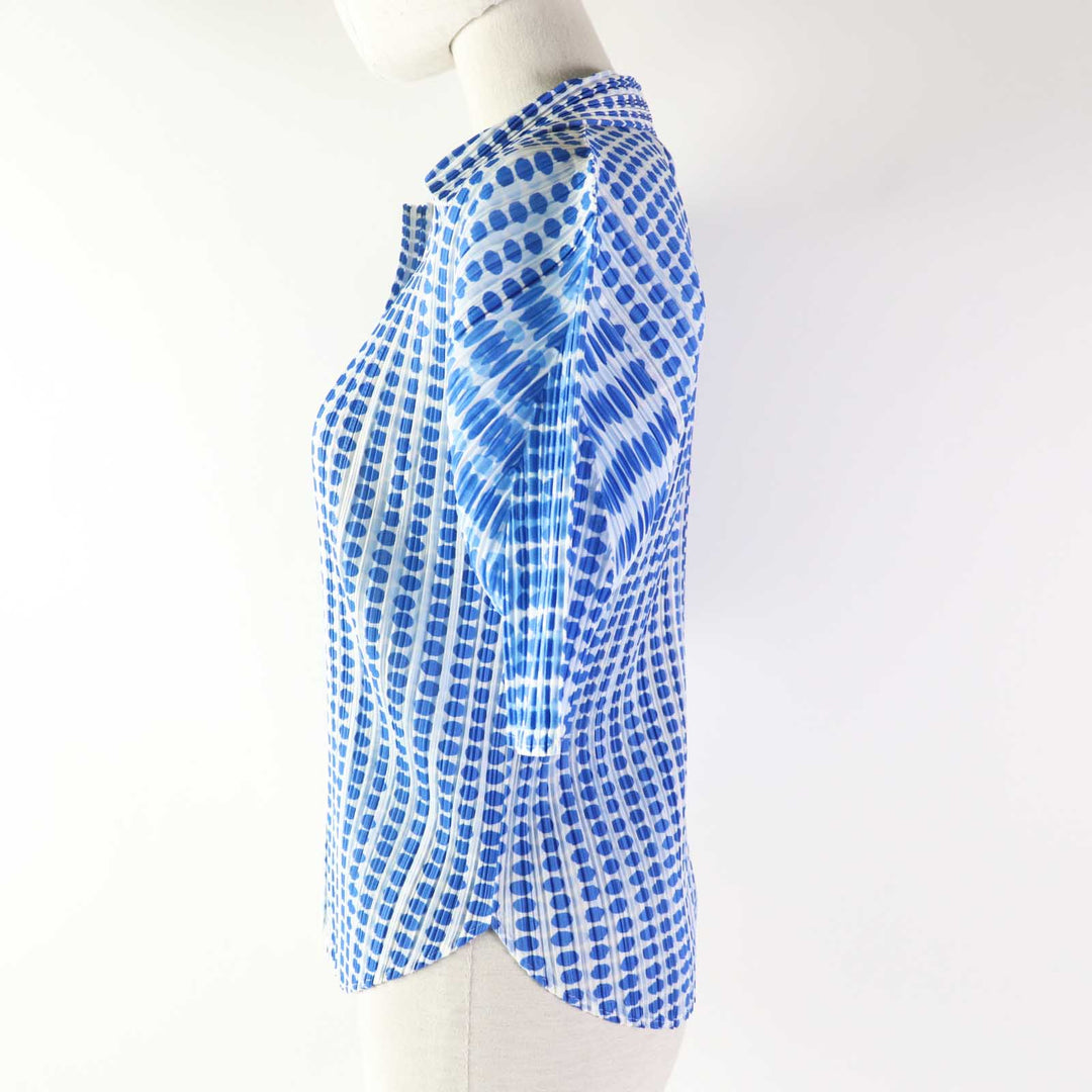 Excellent PLEATS PLEASE Short sleeve shirt Dot Pattern white polyester Women 3 PP12-JJ512