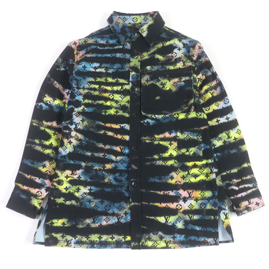 Excellent LOUIS VUITTON Denim Jacket Printed monogram tie-dye denim shirt mens M 1A9A3S