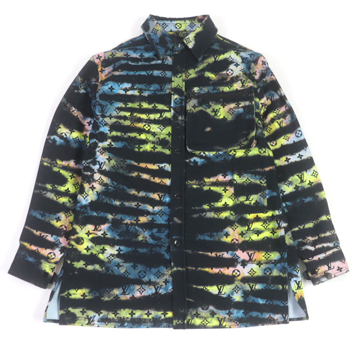 Excellent LOUIS VUITTON Denim Jacket Printed monogram tie-dye denim shirt mens M 1A9A3S