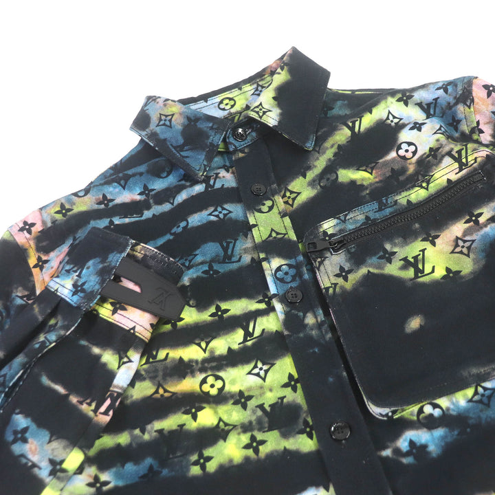 Excellent LOUIS VUITTON Denim Jacket Printed monogram tie-dye denim shirt mens M 1A9A3S