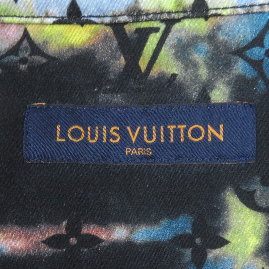 Excellent LOUIS VUITTON Denim Jacket Printed monogram tie-dye denim shirt mens M 1A9A3S